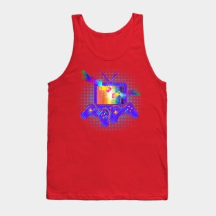 Gamer Gay Pride Rainbow Controllers and TV RED Tank Top